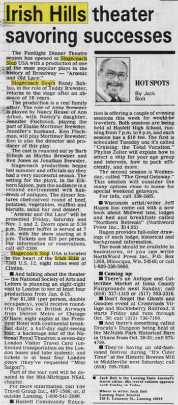 Stagecoach Stop - Oct 1991 Dinner Theater Opens Up